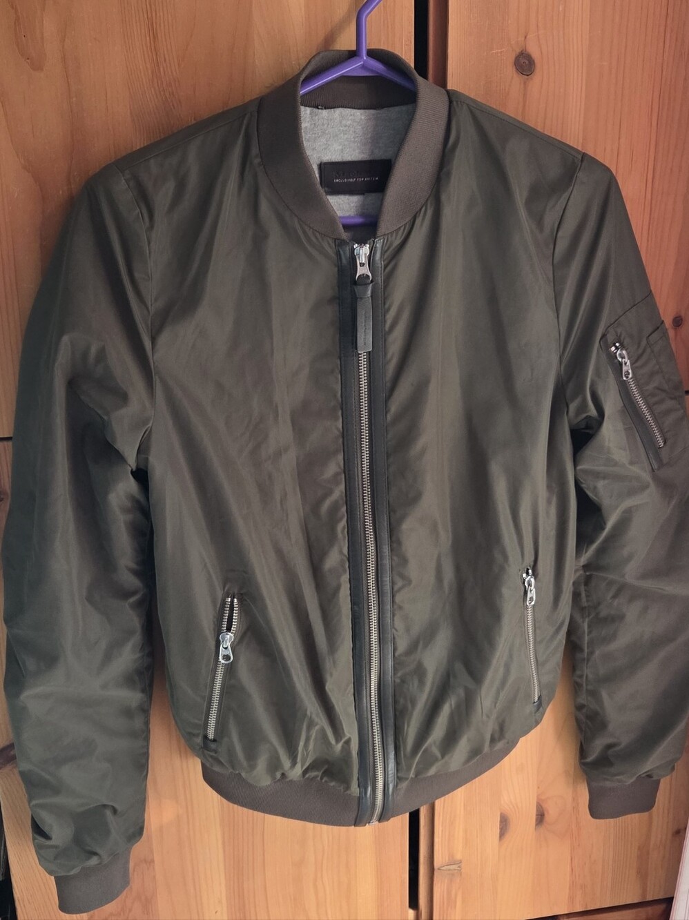 Mackage For Aritzia Women's Army Green Leather Trimmed Bomber Jacket Size S